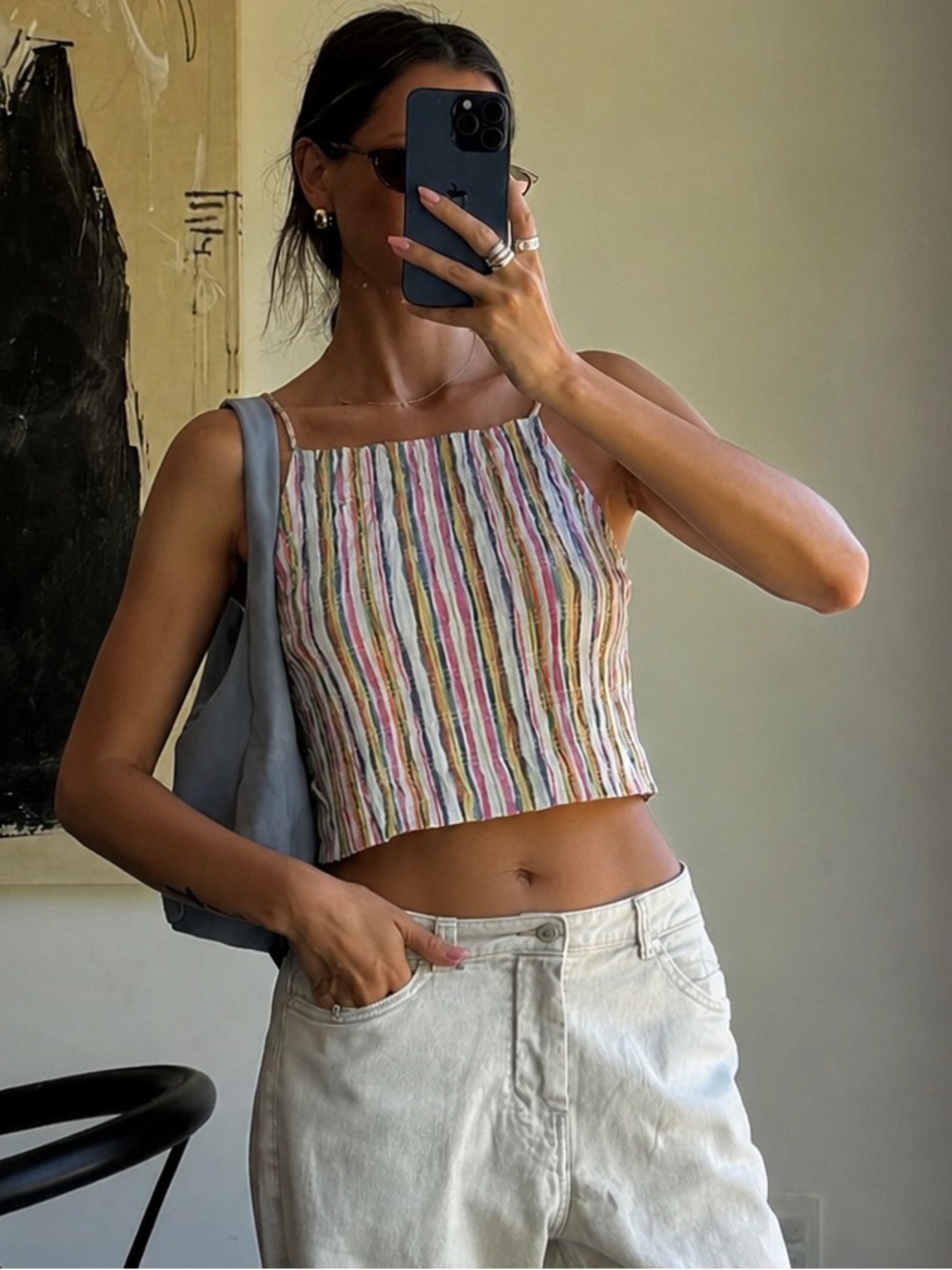 Zara Pastel Colourful Striped Smocked Square-Neck Cropped Tank
Large Summer